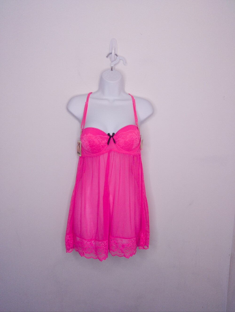 Hot Pink Lace Babydoll Lingerie Slip Size Medium New With Tags